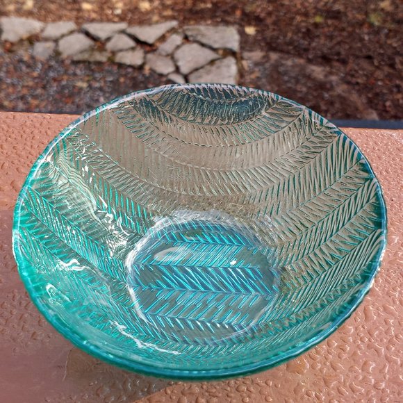 Vintage Little Emerald Green Bowl With Stripes